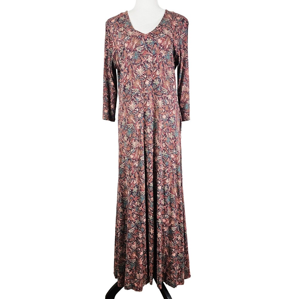 Peruvian Connection Large Trumpet Vine Plum Luxury Comfy Travel Maxi Dress
